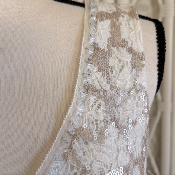 Anthropologie Top Meadow Rue Glimmer Lace Pleat Back Sequin Sleeveless Tank Med - Picture 5 of 16